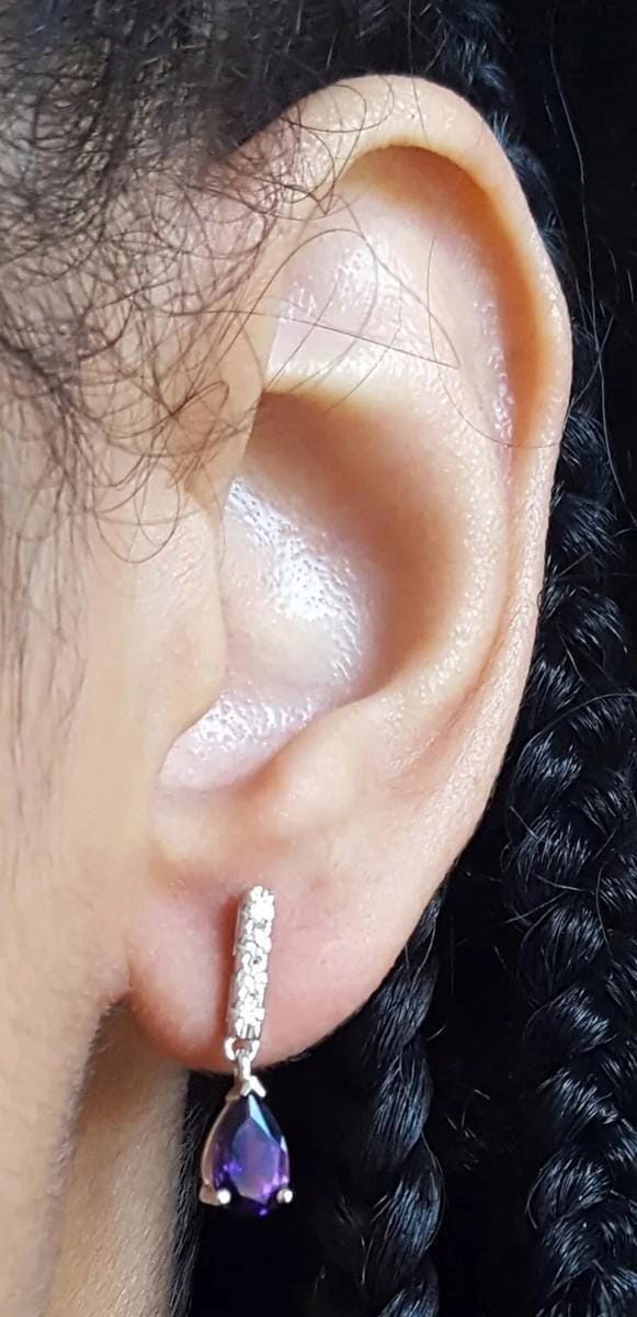 Customer photo review of American Diamond Linear Purple Drop Earrings