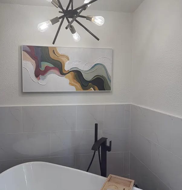 Customer photo review of Earth's Veins – Sculptural Texture Abstract Acrylic Painting | Wabi-Sabi Vintage Green Entryway Wall Art