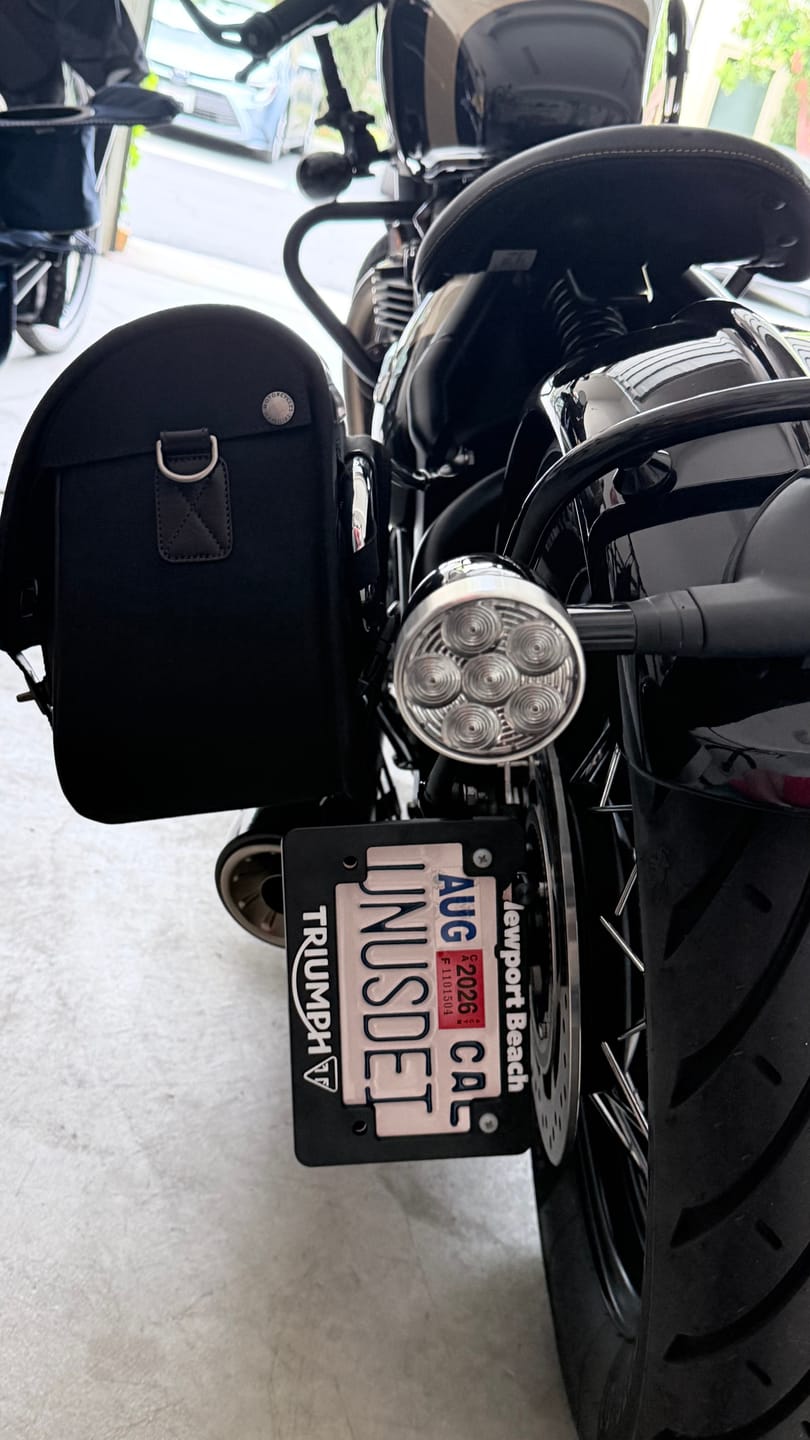 Customer photo review of Triumph Side Axle Mount License Plate Bracket - Fits All 2016+ Triumph Classics Including Bobber - Speed Twin - Thruxton - Speedmaster