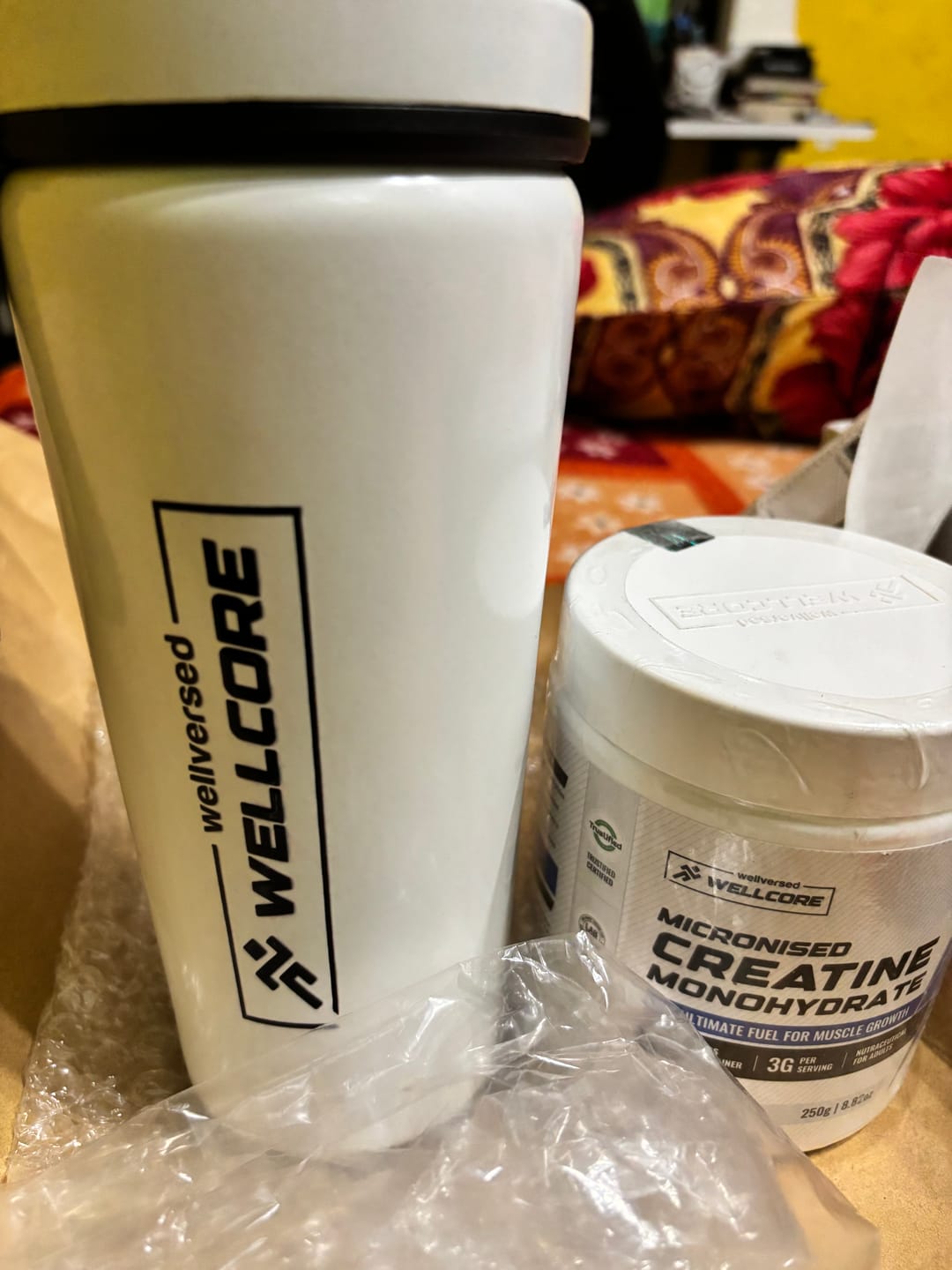Customer photo review of Wellcore - Micronised Creatine Monohydrate (83 Servings, Unflavoured) + Premium Steel Shaker