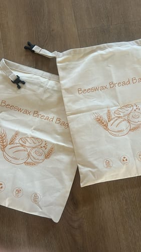 Kundeanmeldelse med foto af Premium brødposer i 100% bomuld med bivoks