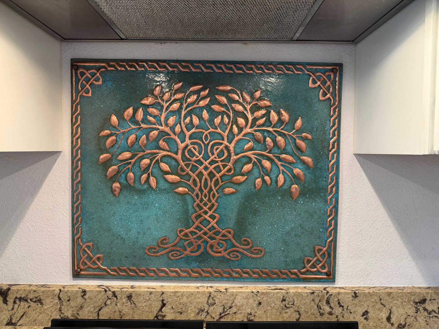 Customer photo review of Green Tree of Life Copper Backsplash