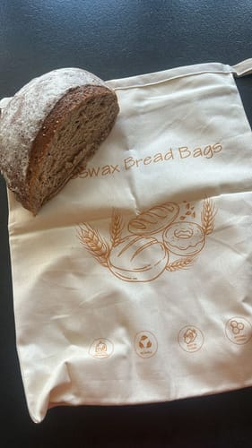 Kundeanmeldelse med foto af Premium brødposer i 100% bomuld med bivoks