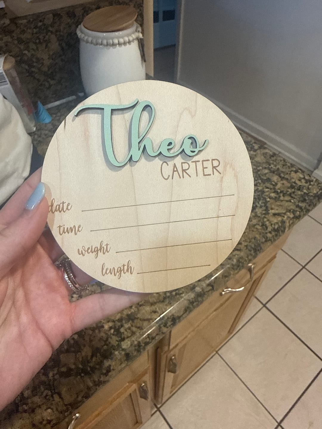 Customer photo review of Baby Name Announcement Sign with Stats