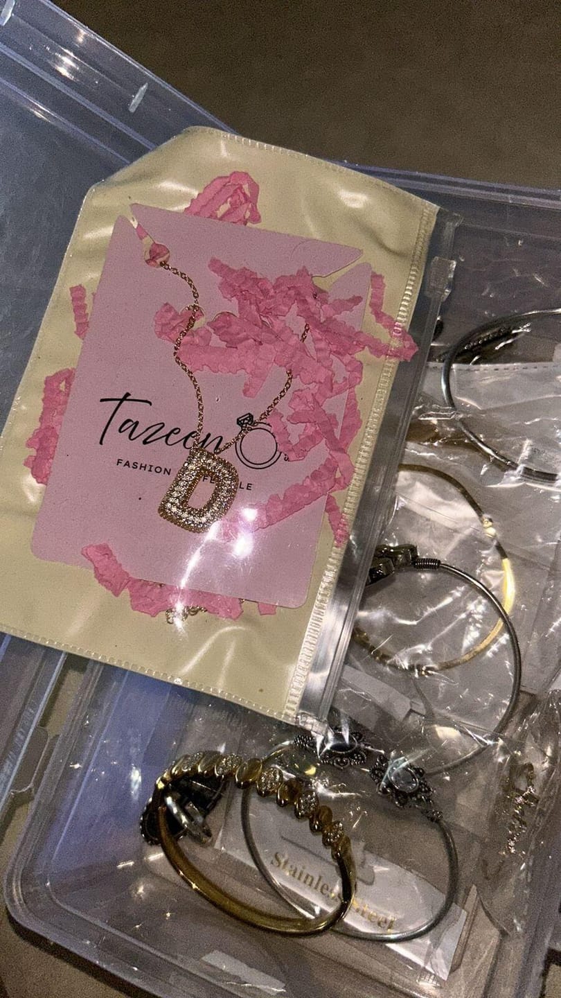 Customer photo review of D Letter Diamond Necklace – Gold Plated Alphabet Pendant, Anti Tarnish
