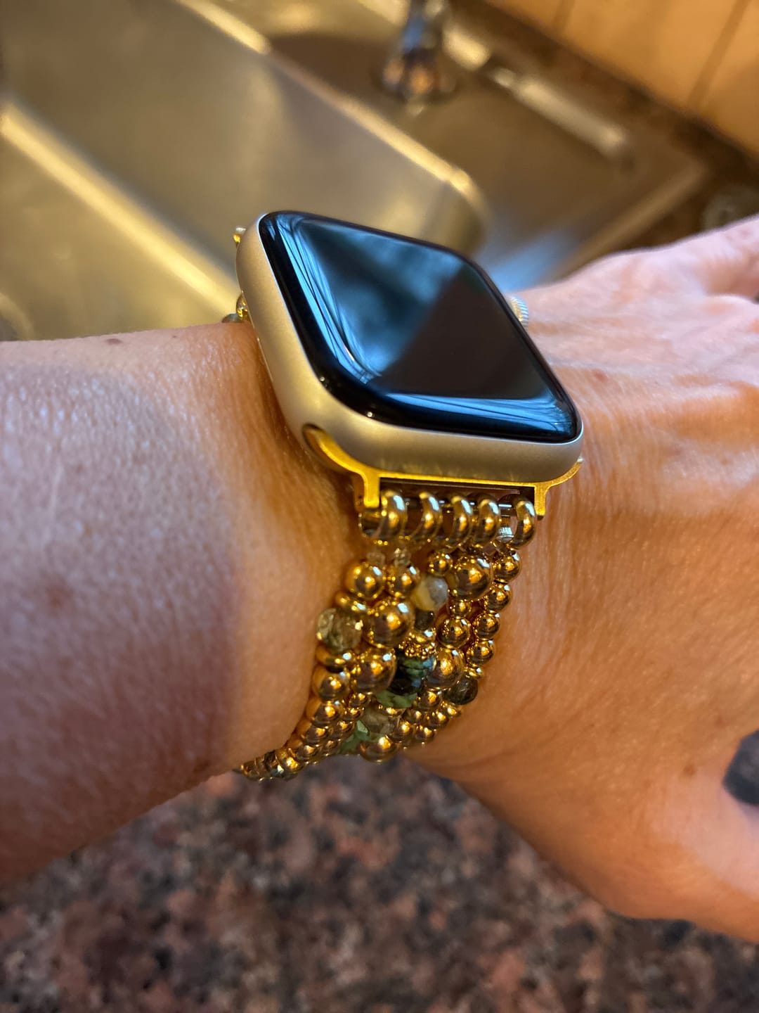 Customer photo review of Golden Oasis Stretch Apple Watch Strap
