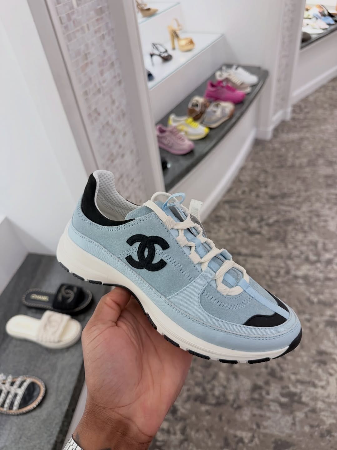 Customer photo review of CC 26 Sneaker Blue mix Black White Suede Calfskin 610011