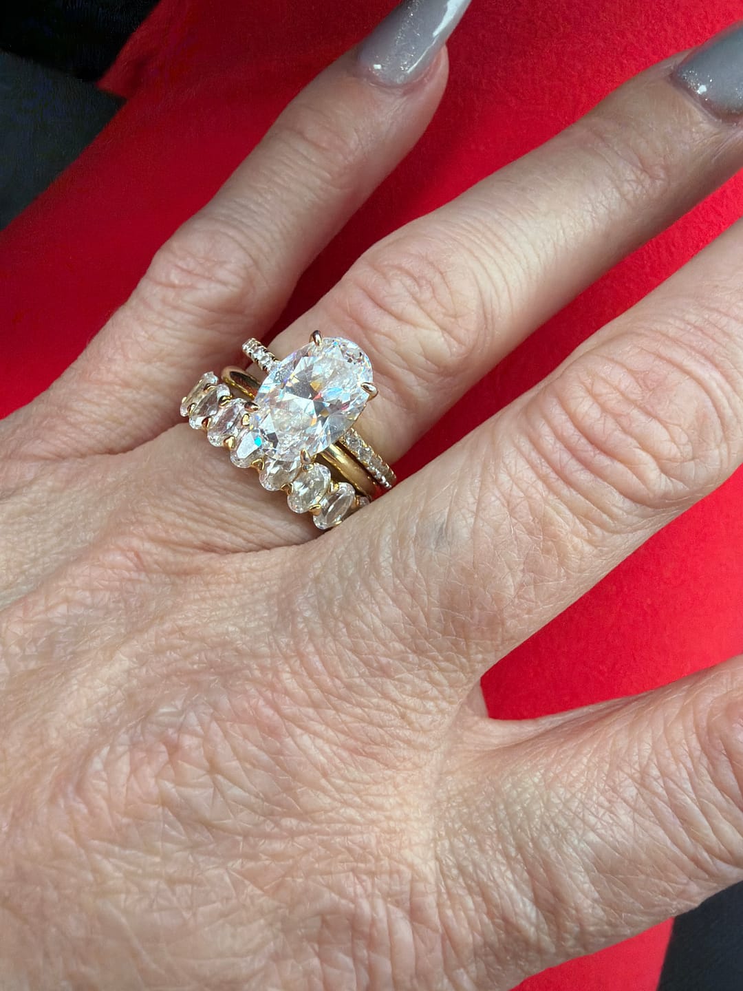 Customer photo review of S925 3PC 4.0Ct Oval Cut Wedding Ring Set Travel Ring For Her With Two Classic Wedding Bands