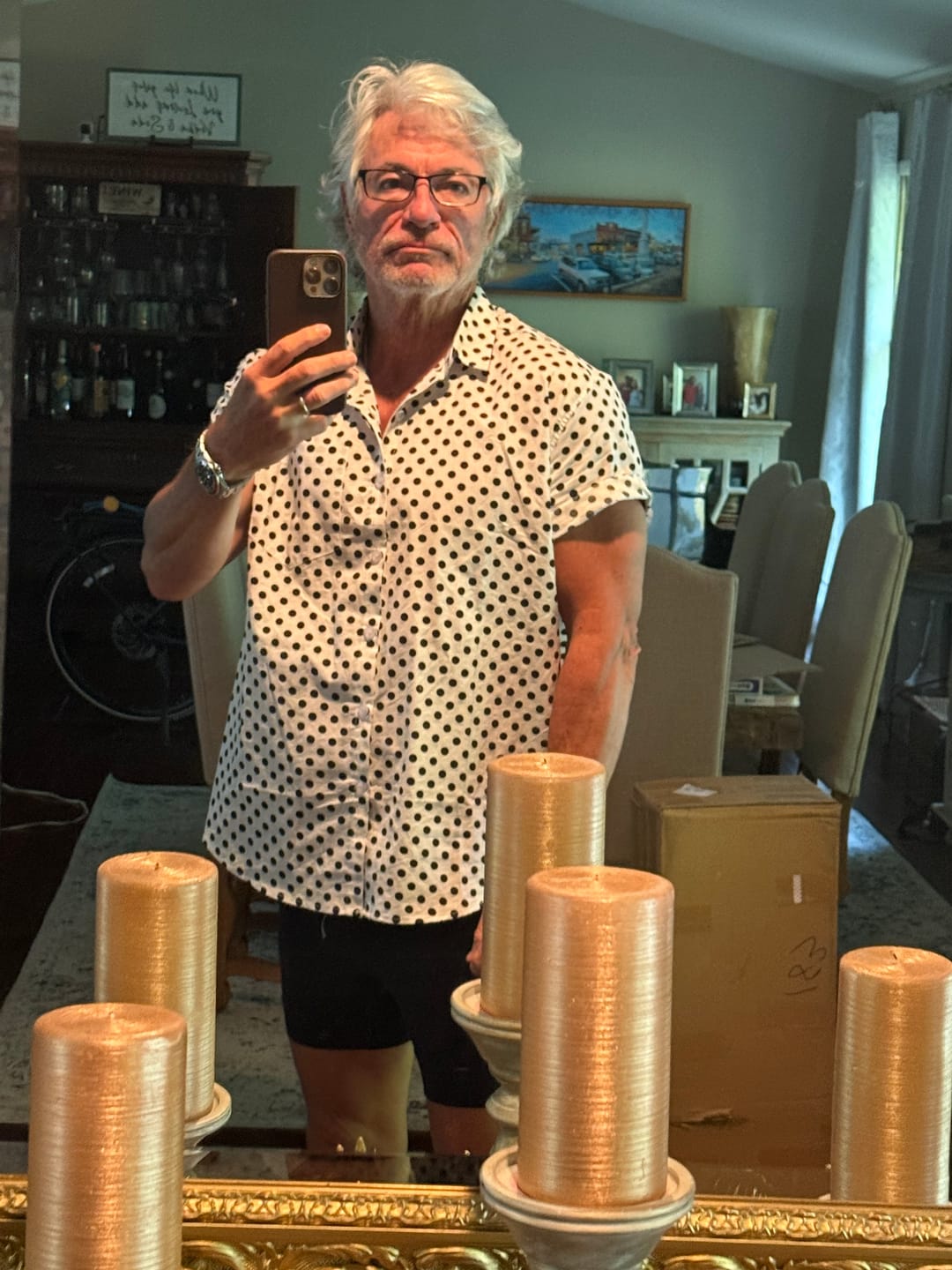 Customer photo review of Men's Cotton Casual Polka Dot Summer White Pocket Short Sleeve Shirt