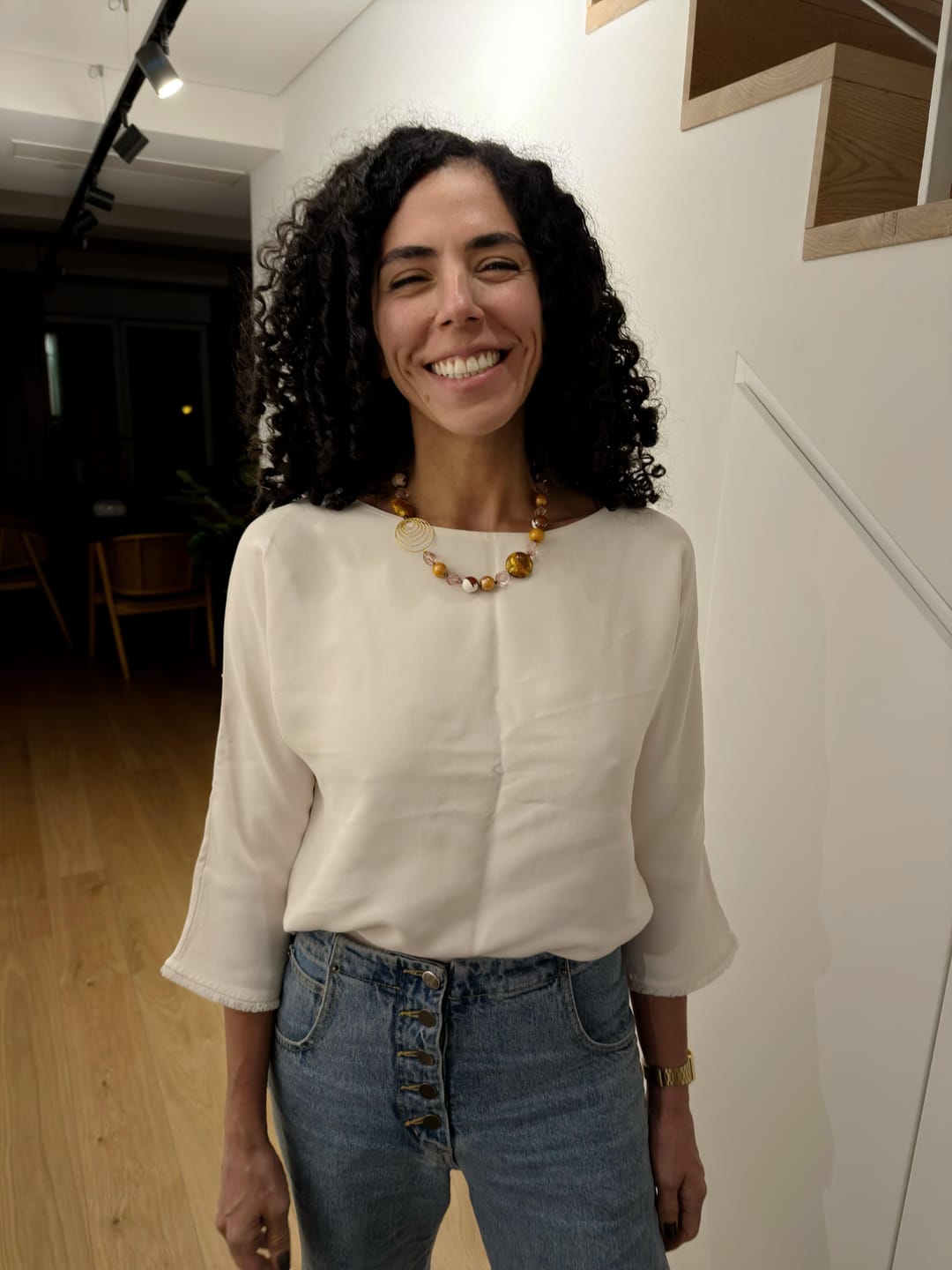 Customer photo review of Aura Necklace Gold Spiral