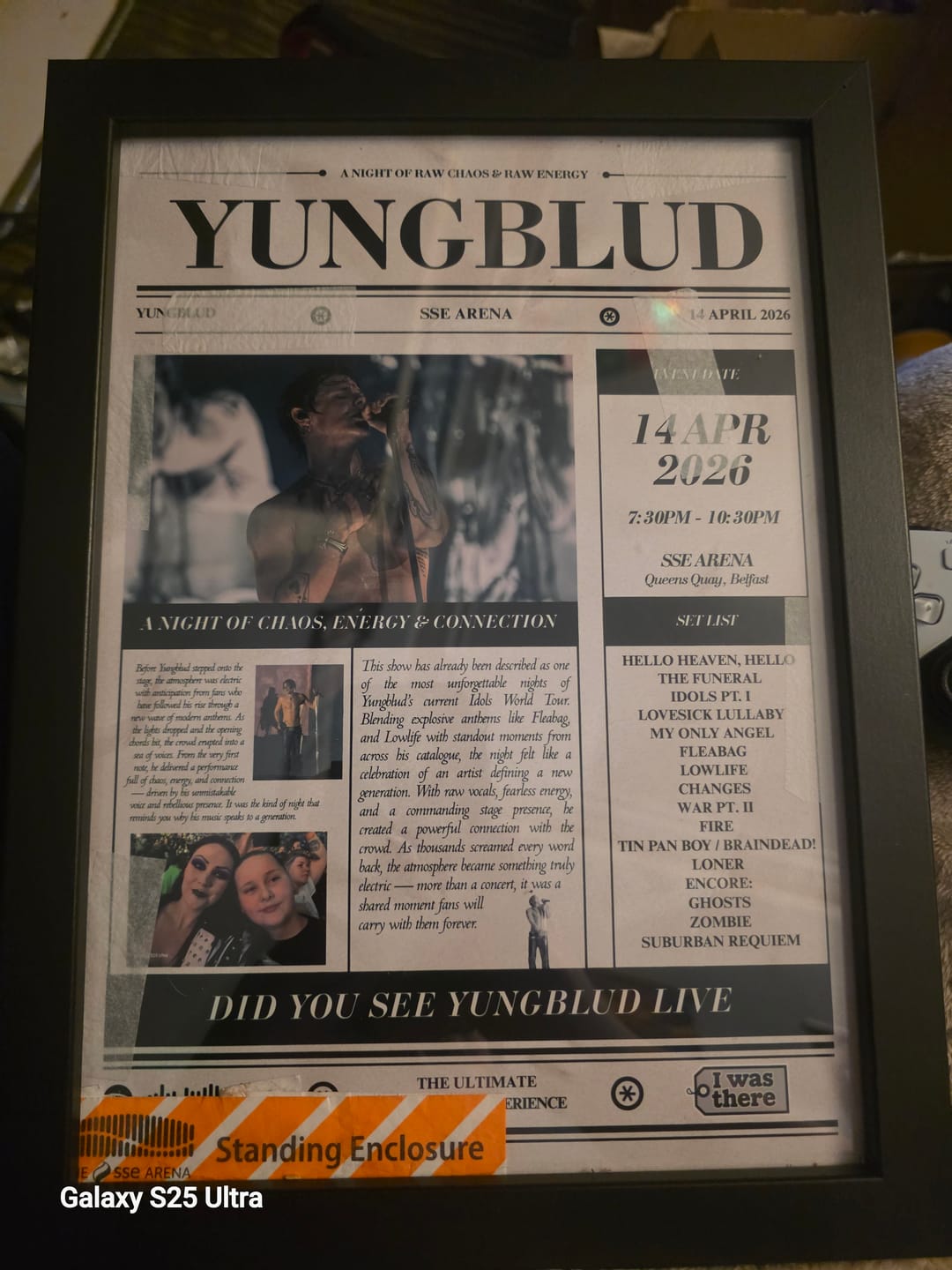 Customer photo review of YUNGBLUD - Personalised Newspaper Style Concert Poster