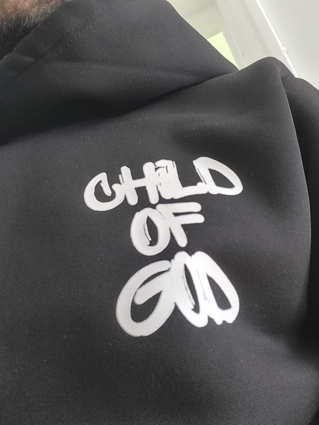 Customer photo review of Christianartworkshop Faith Graffiti Child of God Adult Fleece Lined Polyester Hoodie