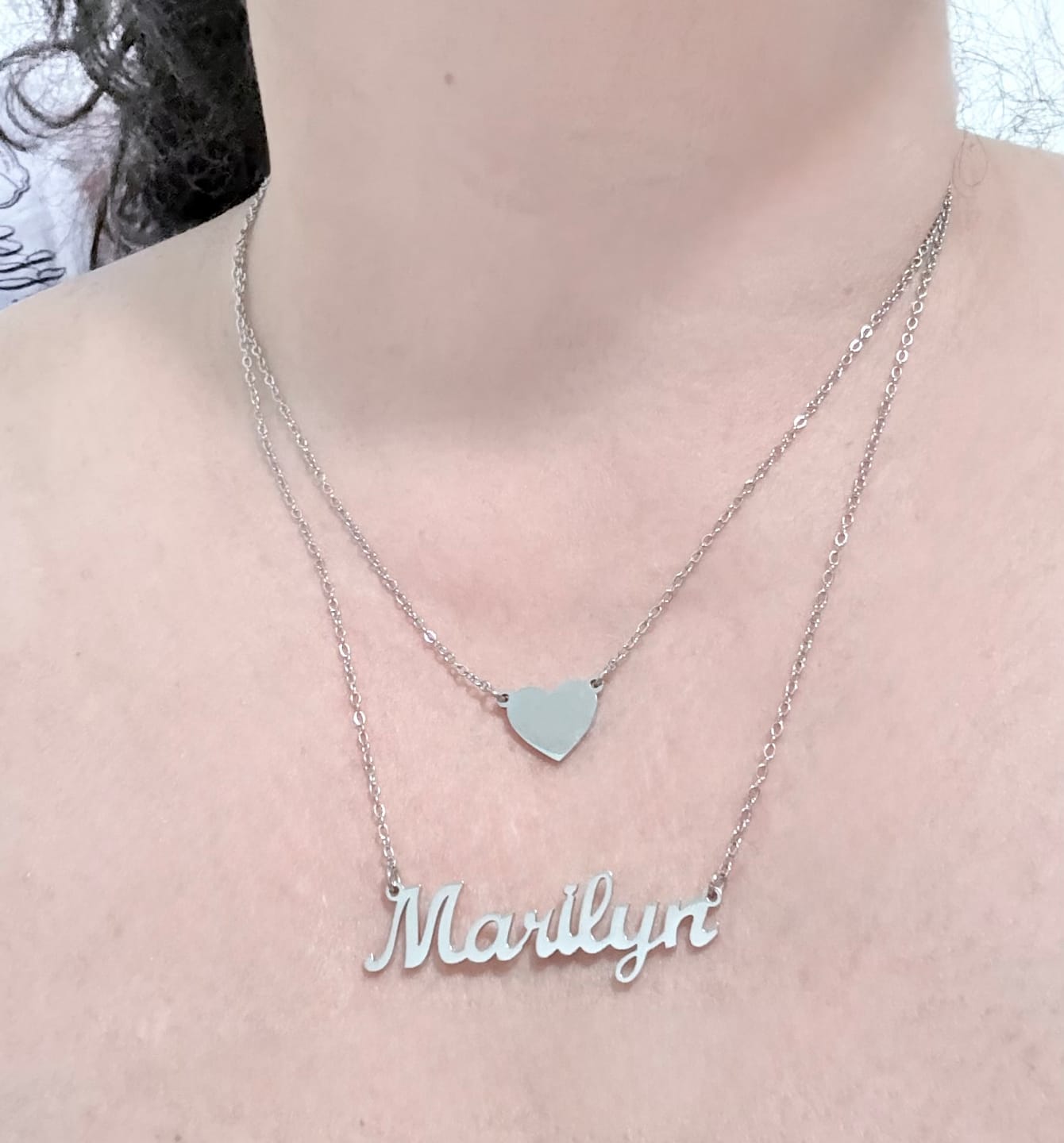 Customer photo review of Heart Layer Name Necklace