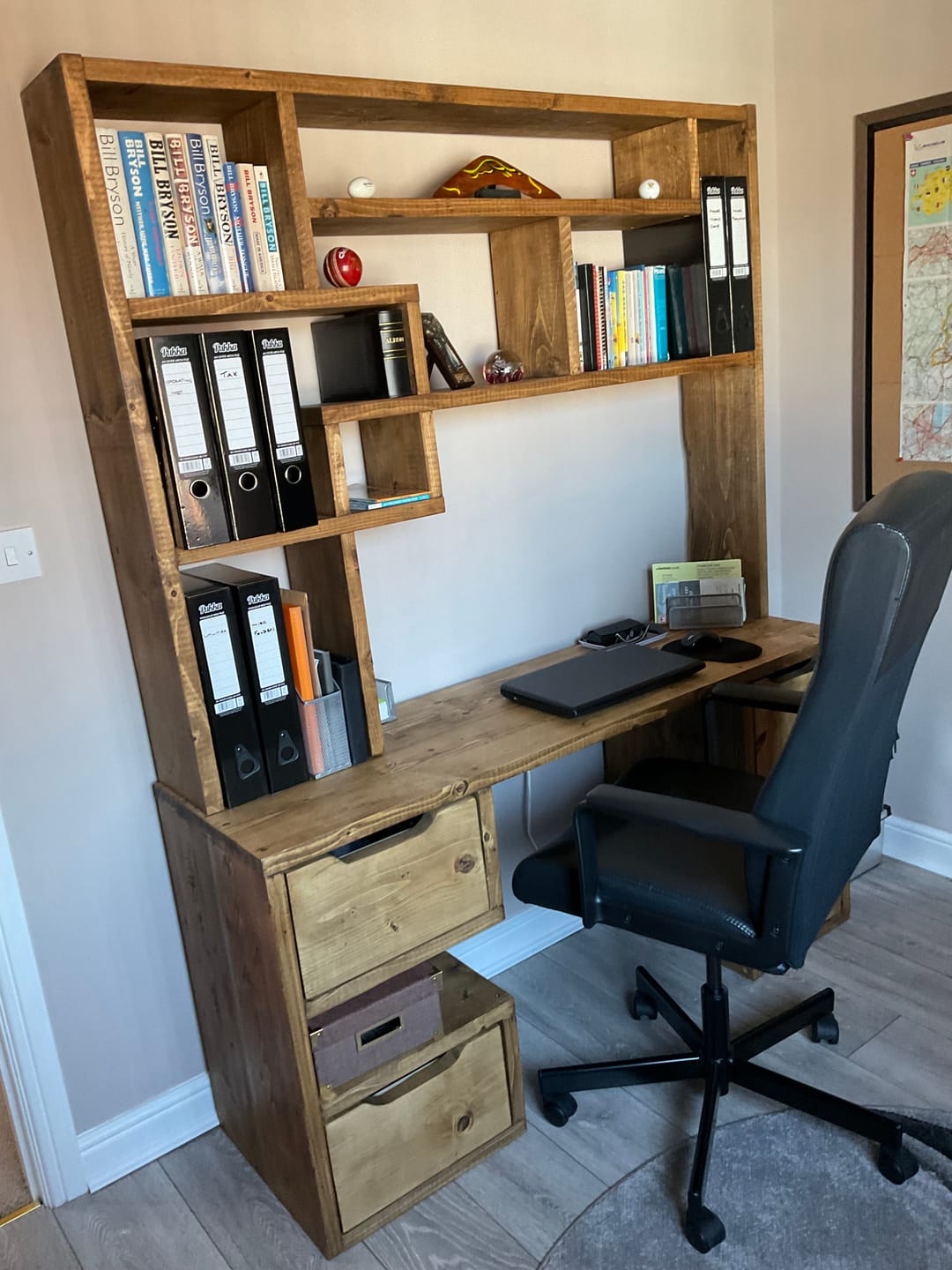 Customer photo review of Reclaimed Wood Bookcase & Shelving Units Desk - Rustic Open Shelving Storage - deskbc