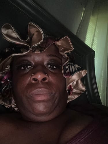 Customer photo review of Seeing Green Satin Bonnet