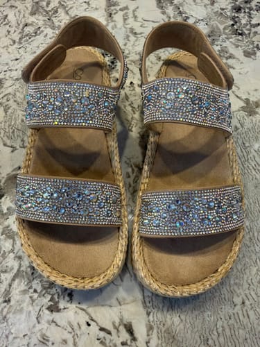 Customer photo review of Corky's Clear Rhinestones Heatwave Sandals