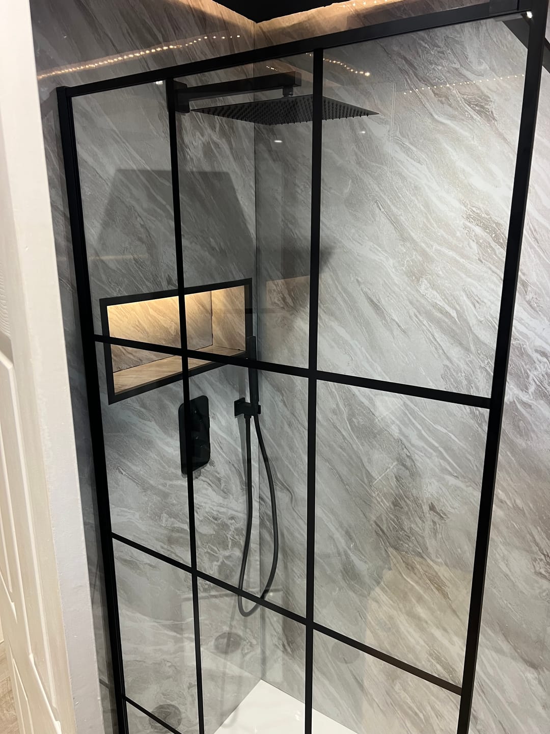 Customer photo review of Premium Grey Stone Marble Gloss Shower Wall Panel - 1M x 2.4M