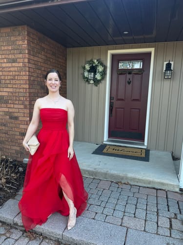 Customer photo review of Teresa Organza Gown in Poppy by Theia Couture - RENTAL