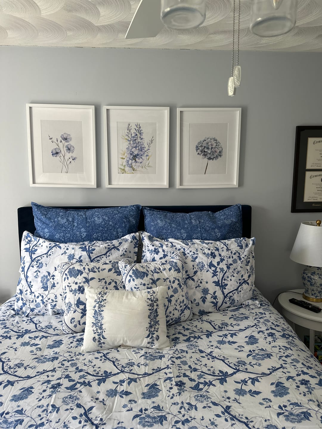 Customer photo review of Set of 3 Blue Watercolor Minimalist Flowers Prints