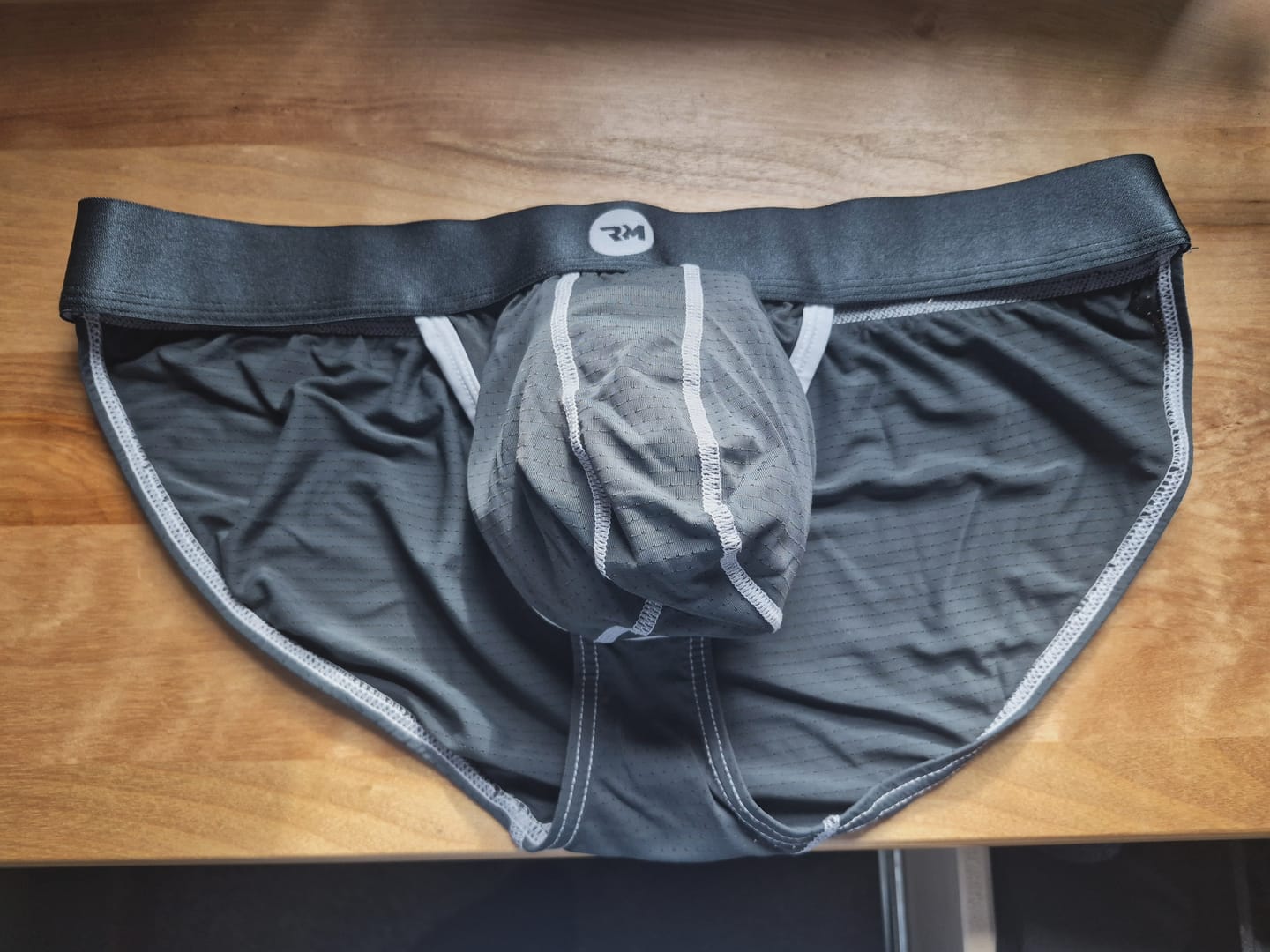 Customer photo review of Nylon 0in Mesh Bikini Briefs No Fly 1pk Dark Gray
