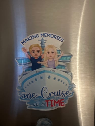 Customer photo review of Making Memories One Cruise At A Time Happy Couple - Personalized Cruise Ship Door Magnet - Cruise Trip Keepsake