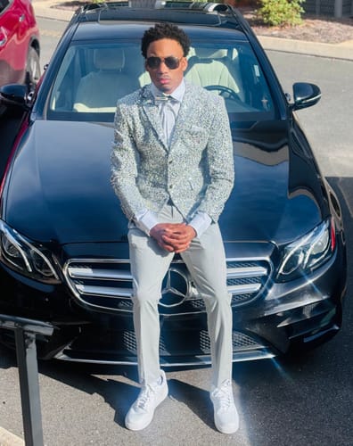 Customer photo review of Men's Silver Sequin Polka Dot Silver Suit