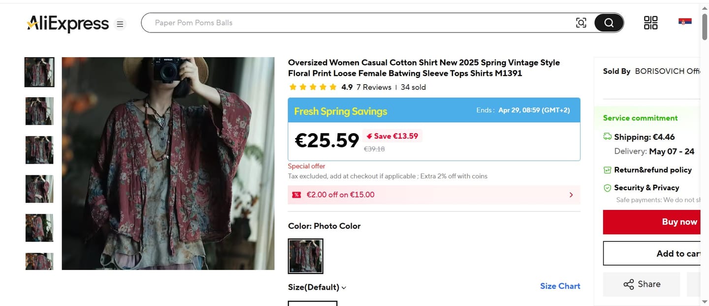 Customer photo review of Women Summer Retro Flower Spliced Linen Shirt Coat