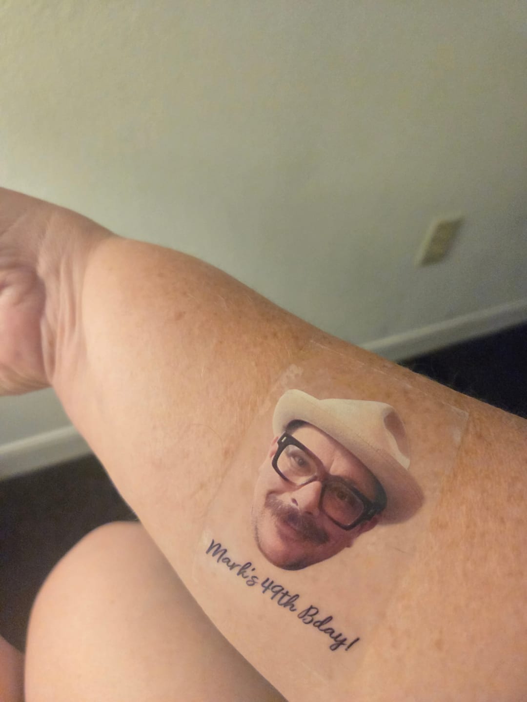 Customer photo review of Face Cut-Out Photo with Text Temporary Tattoo