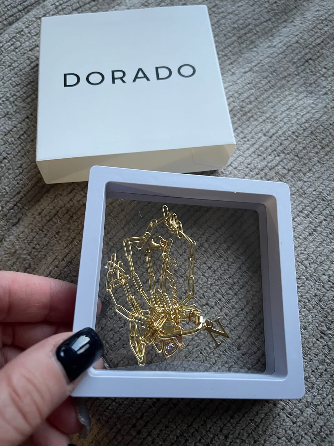 Customer photo review of Initial Birthstone w/ Paper Clip Chain