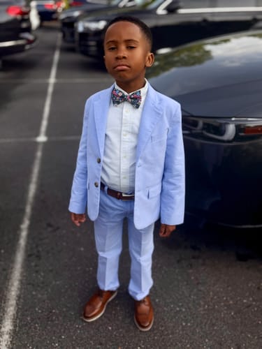 Customer photo review of Navy Wonderland Garden Bow Tie