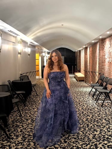 Customer photo review of Fahreta Strapless Gown by Theia Couture - RENTAL