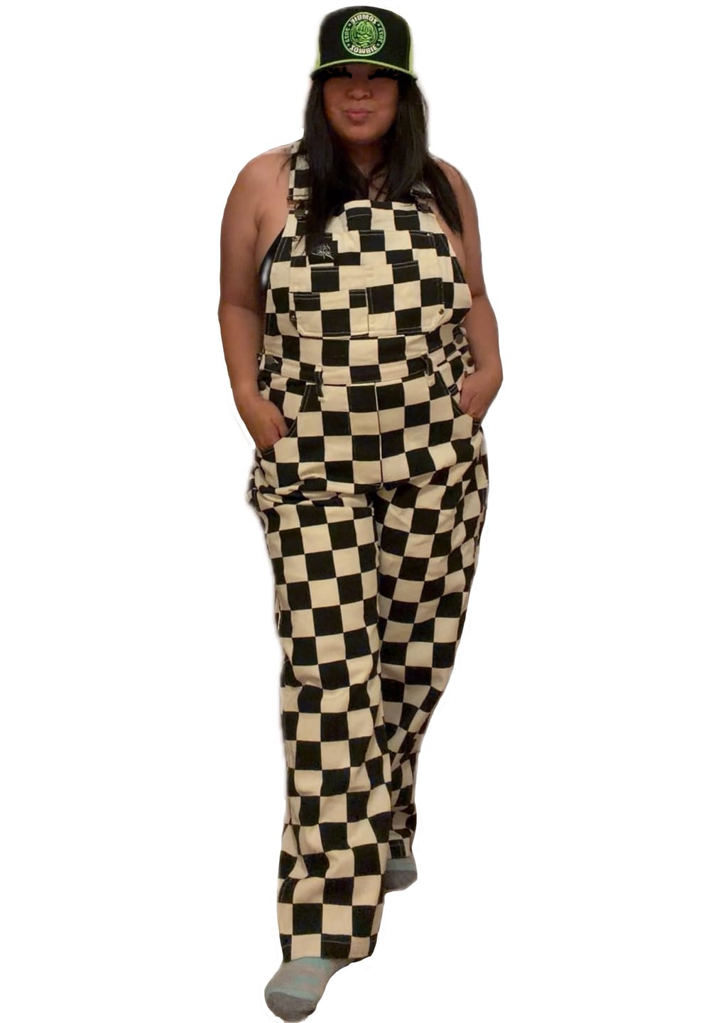 Customer photo review of Born Bad Washed Overalls - Checkered