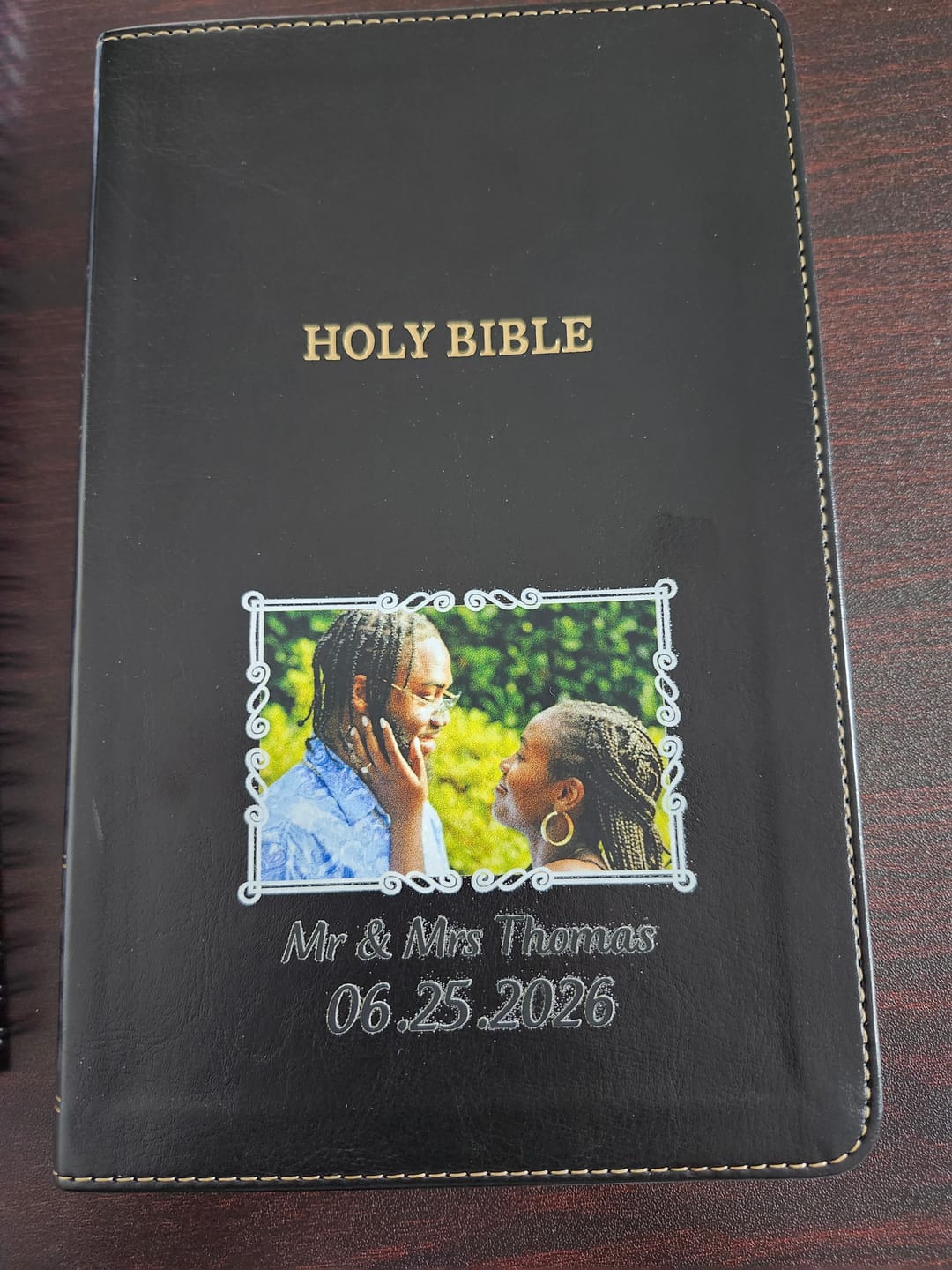 Customer photo review of Personalized KJV Bible Black Thinline - Photo & Text - Red Letter