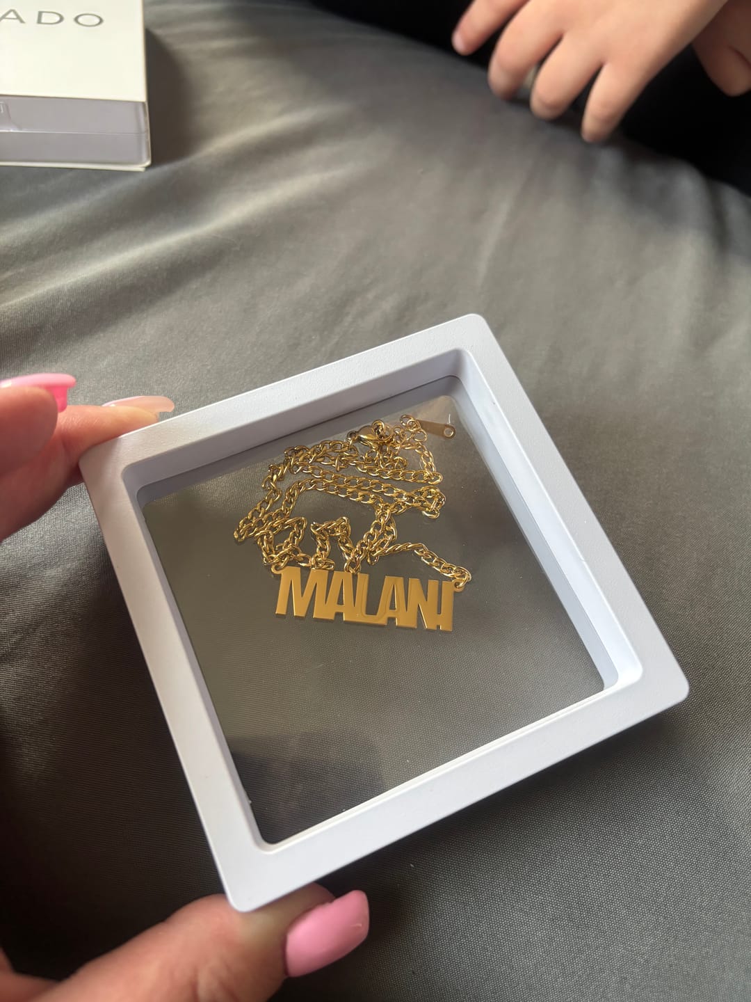Customer photo review of Kids Block Name Necklace w/ Cuban Chain