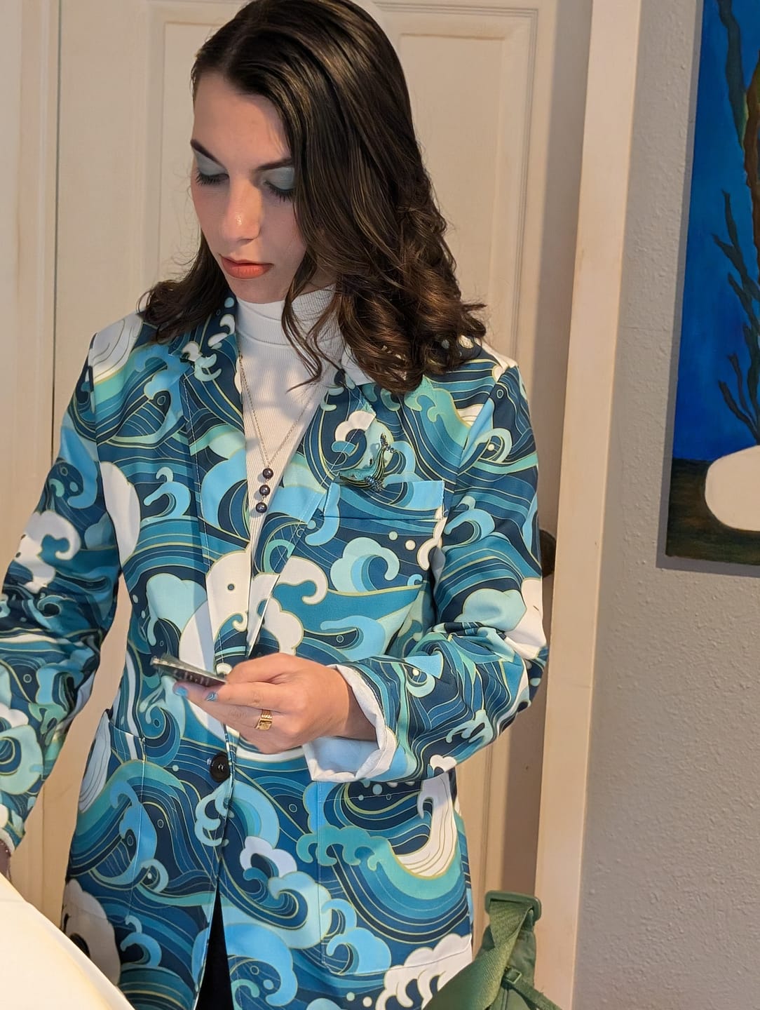 Customer photo review of Deep Sea Wave Surfing Pattern Print Women's Blazer