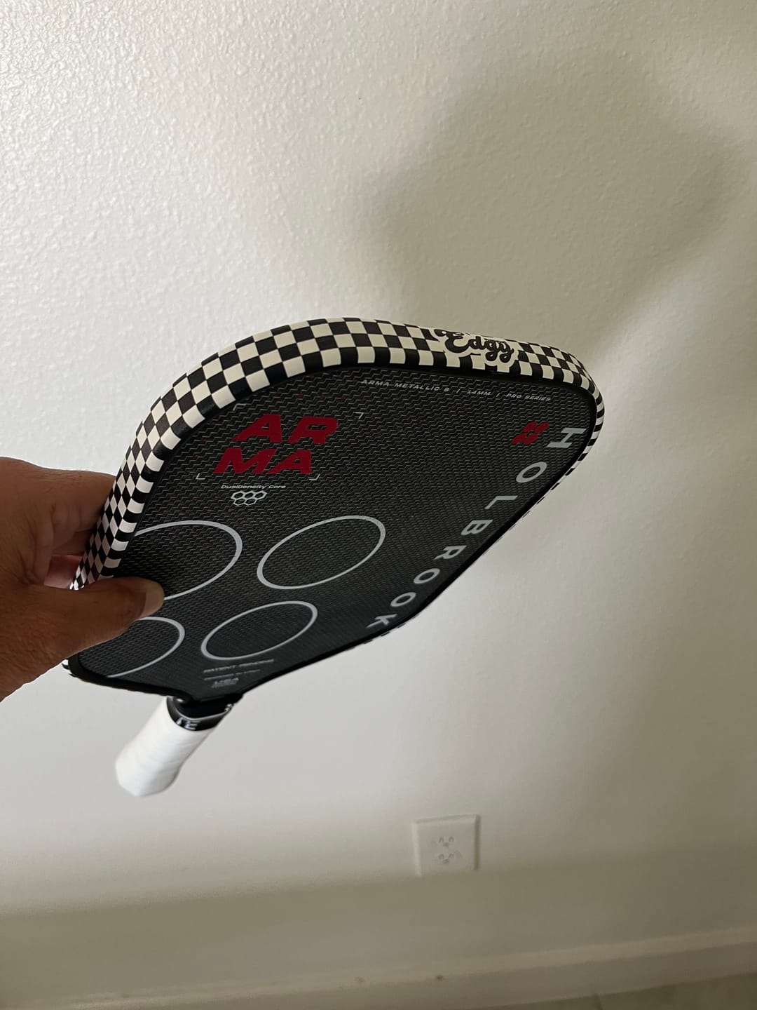 Customer photo review of B&W Checkers Edge Tape (3 pack) - Pickleball Paddle Edge Tape