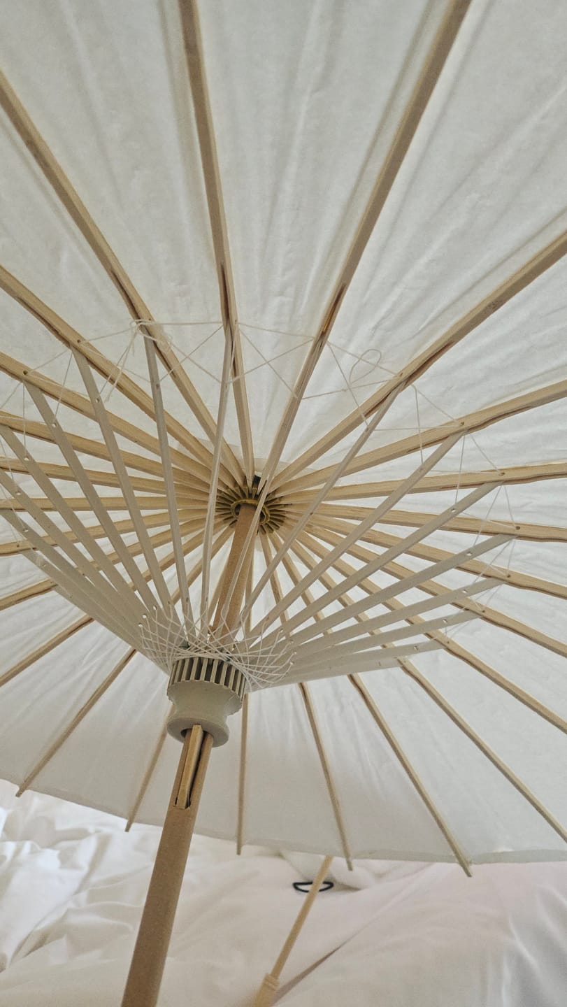 Customer photo review of Medium 28" White Paper Parasol Umbrella