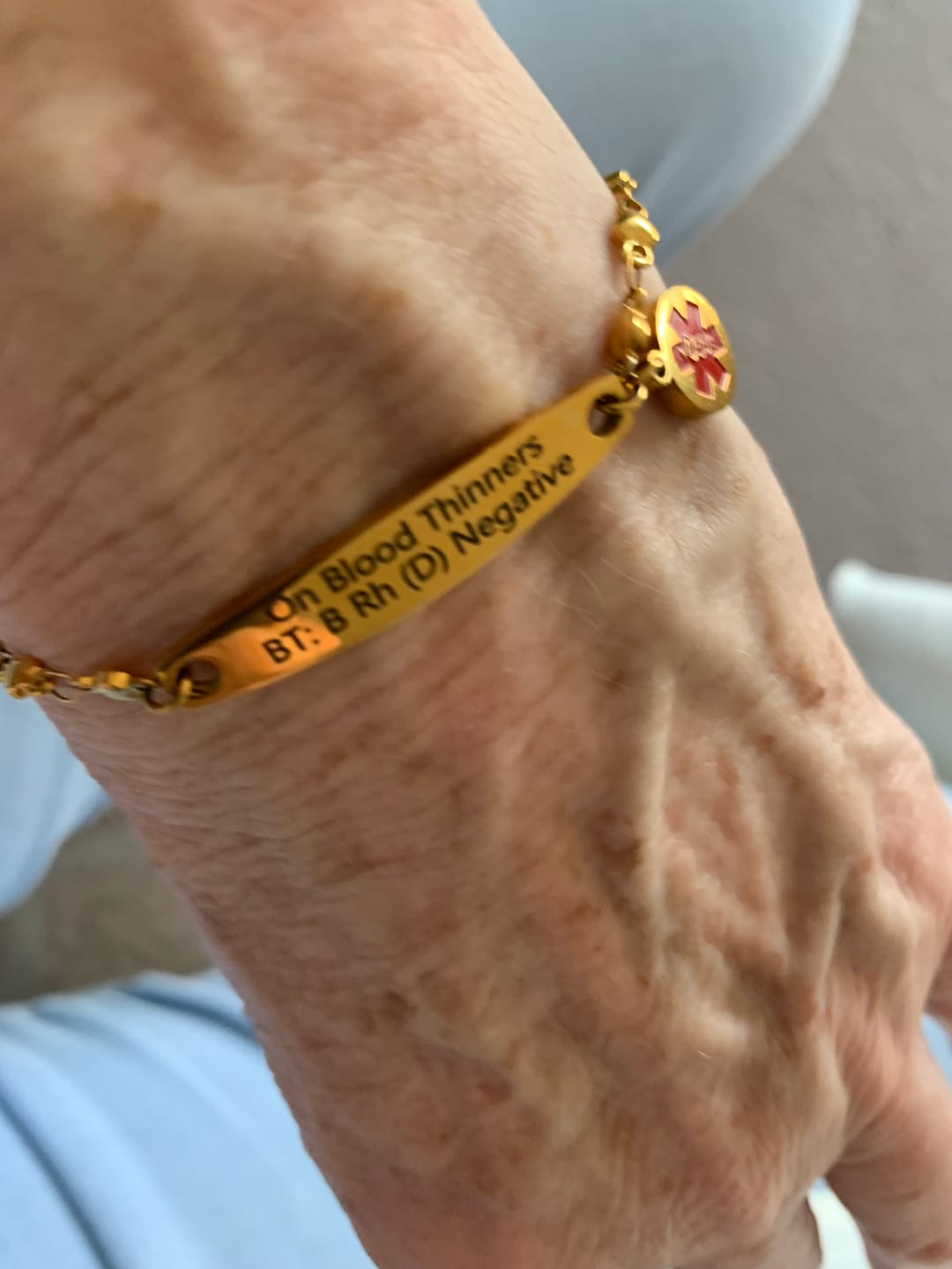 Customer photo review of Personalised Medical Alert Heart Link Bracelet - Gold Colour