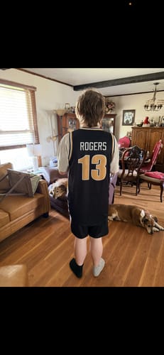 Customer photo review of Custom Black Yellow Double Side Sets Men Basketball Jersey