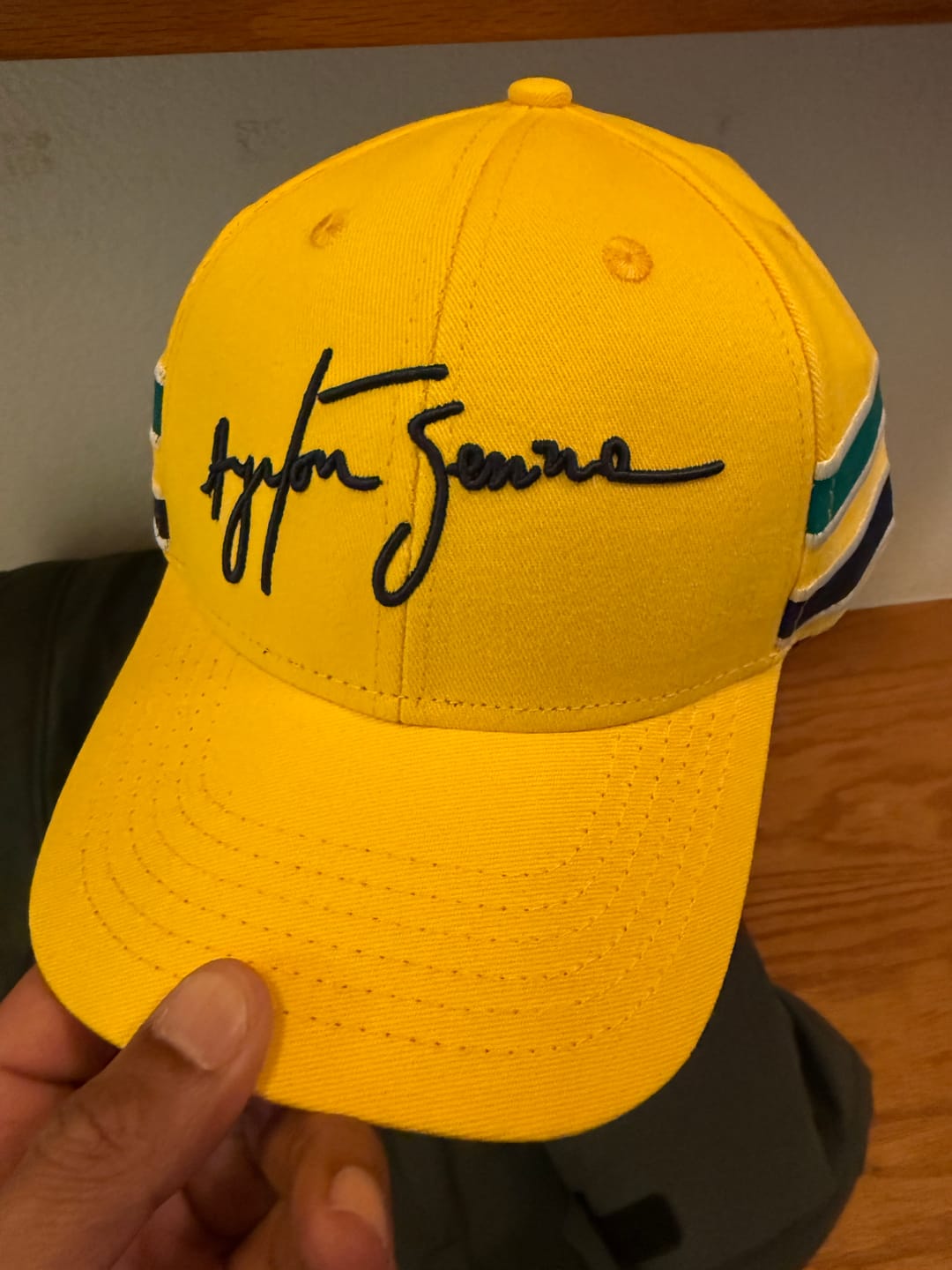Customer photo review of Original Brazilian Ayrton Senna Fan Collection Helmet Cap Unisex Yellow Unique