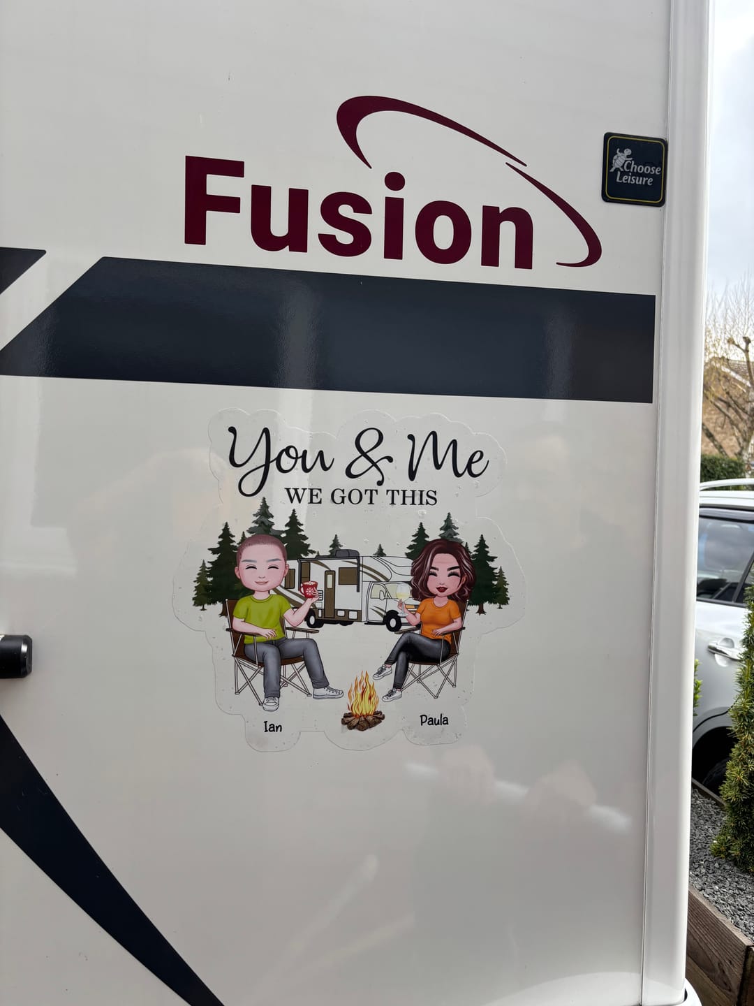 Customer photo review of Camping Partners For Life Doll Couple Sitting Personalized RV Decal