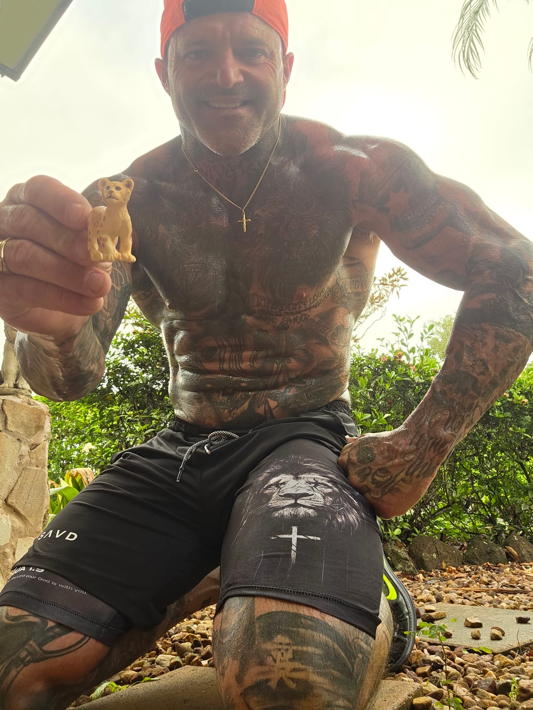 Customer photo review of Joshua 1:9 Lion Performance Shorts