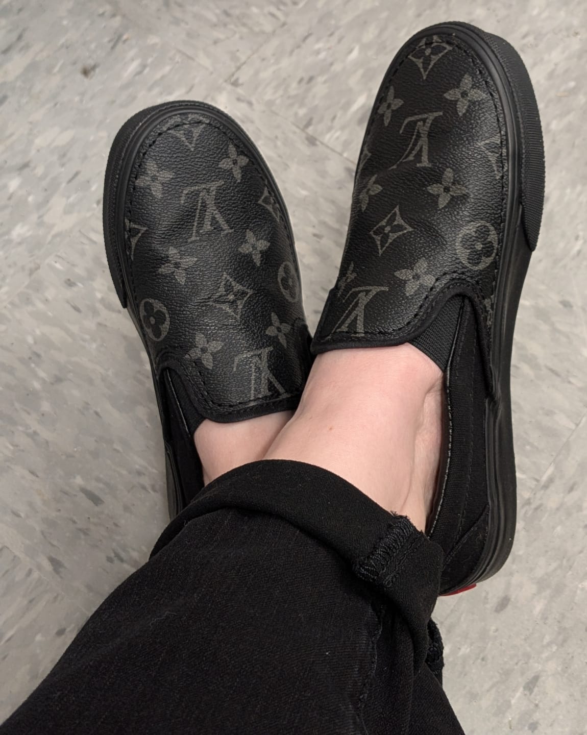 Customer photo review of Black Monogram Black Sole Slip On