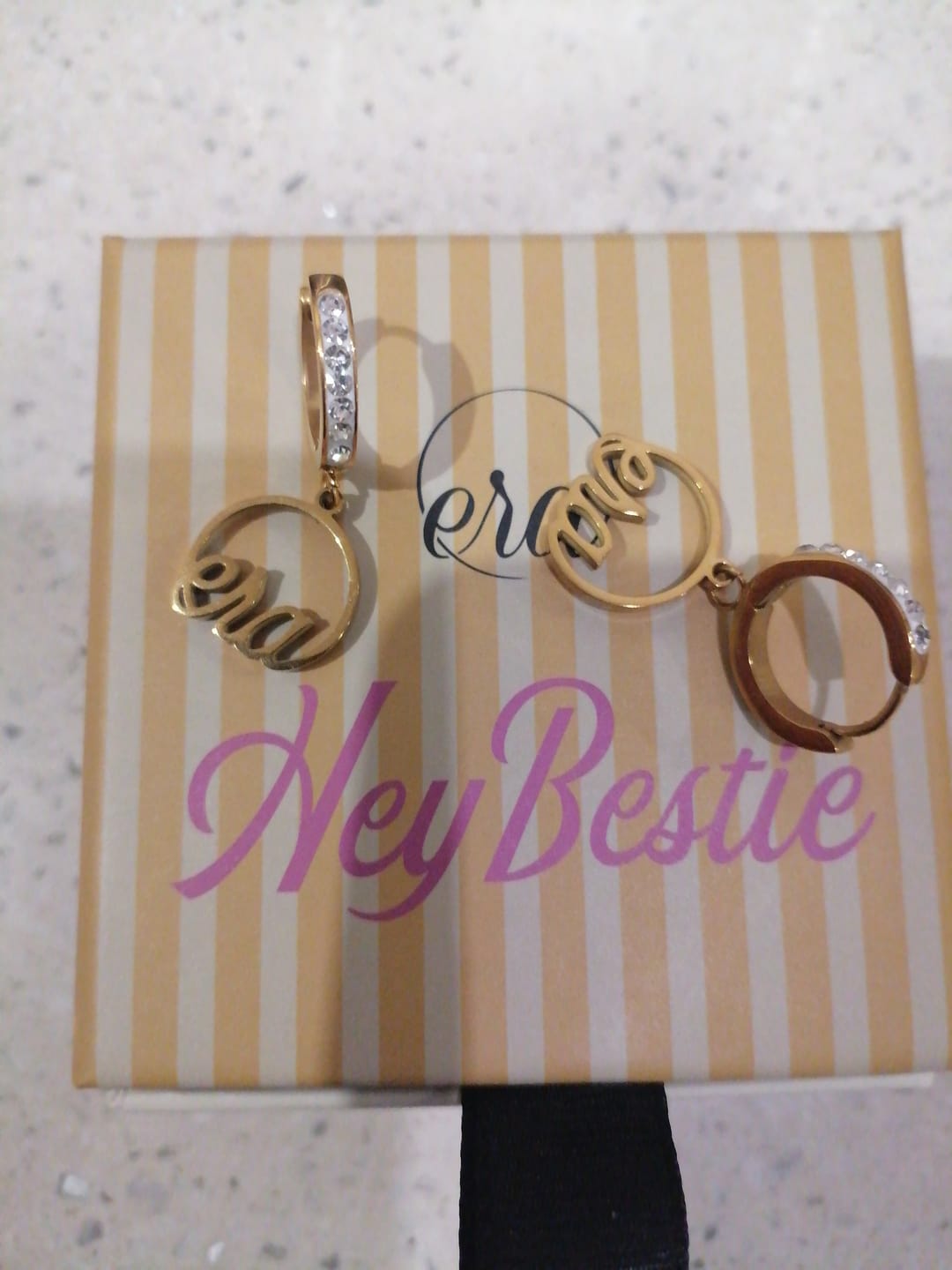 Customer photo review of Gold Precious Logo Earrings