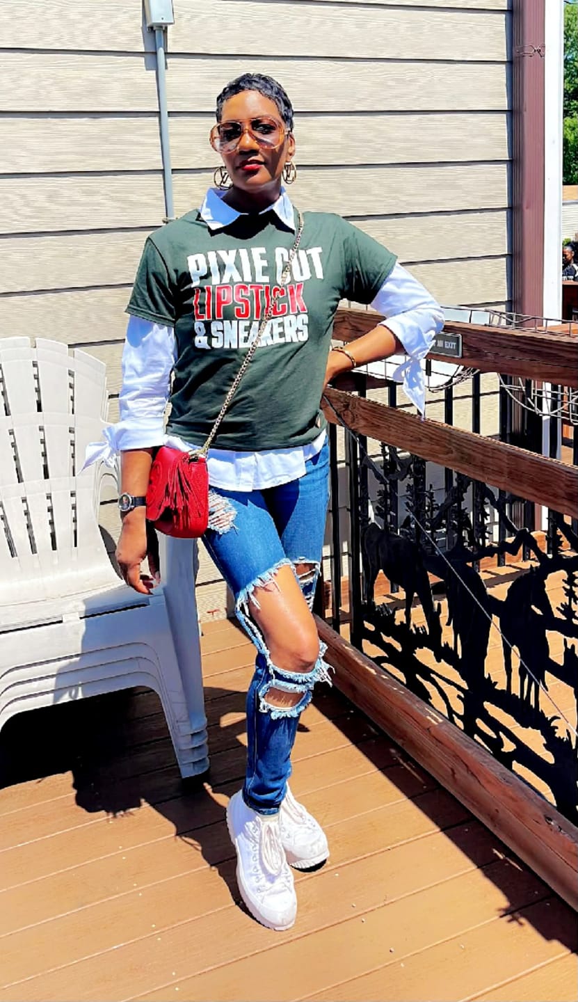 Customer photo review of Pixie Cut, Lipsitck, & Sneakers Tshirt
