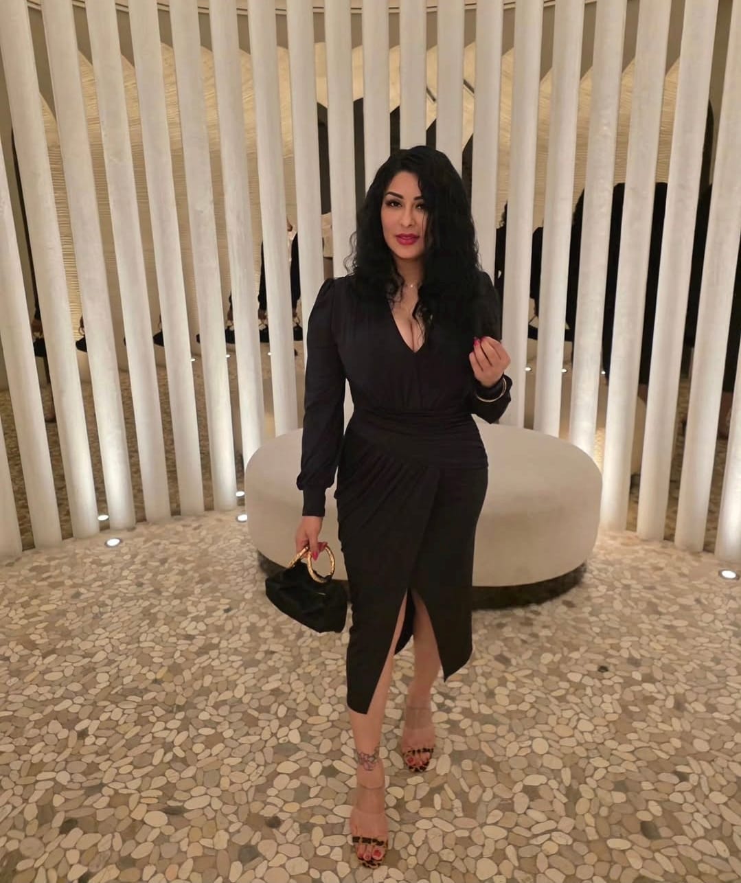 Customer photo review of Natasa Long Sleeve Wrap Midi Dress - Black