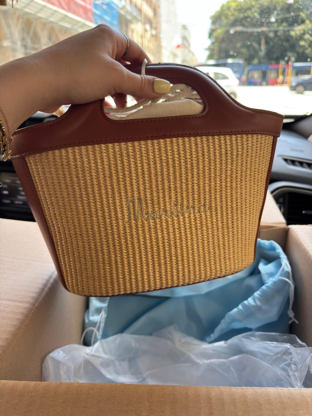 Customer photo review of Borsa a Secchiello Sisal - Cuoio