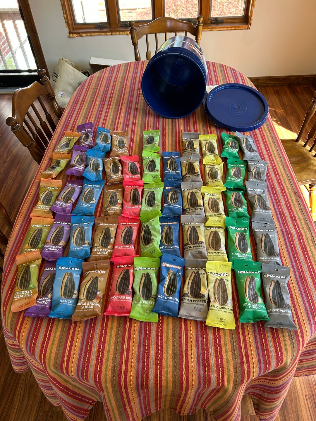 Customer photo review of 11 Flavor Team Bucket - 54 Single-Serve Bags (1.5 oz.)