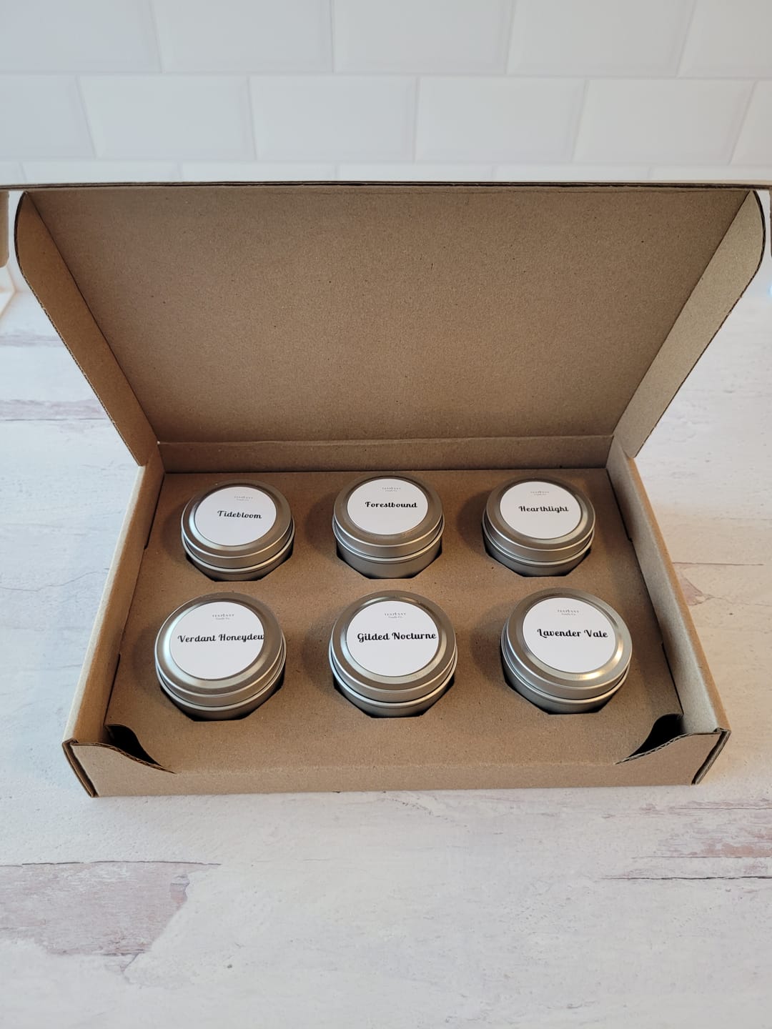 Customer photo review of 2 oz Candle Tin 6-Pack Shipping Box™