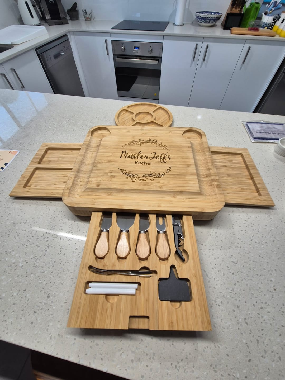 Customer photo review of Personalised Pull-Out Three-Drawer Cheese Board & Knife Tools Set with Fruit Tray